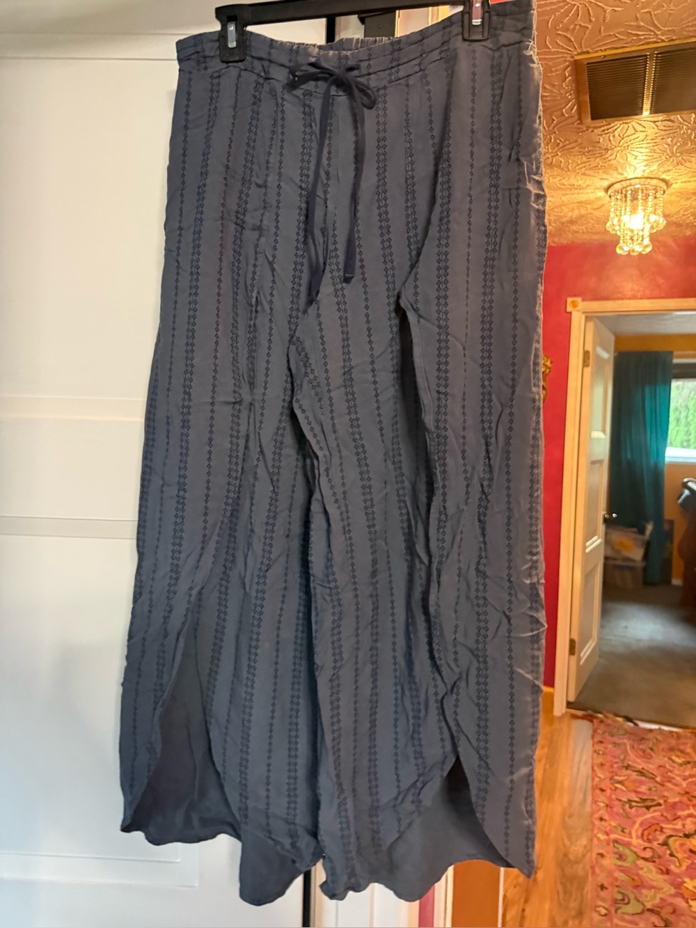 Maurices Navy Textured Wide-Leg Drawstring Pants, with slit